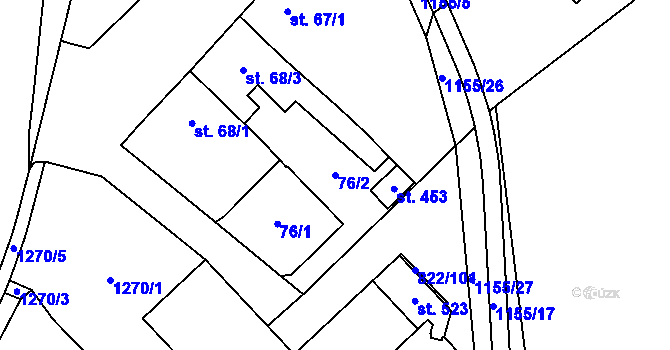 Parcela st. 76/2 v KÚ Osek u Rokycan, Katastrální mapa