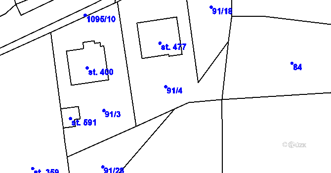 Parcela st. 91/4 v KÚ Osek u Rokycan, Katastrální mapa