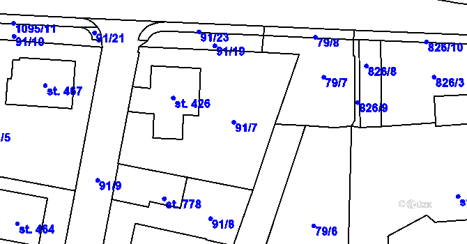 Parcela st. 91/7 v KÚ Osek u Rokycan, Katastrální mapa