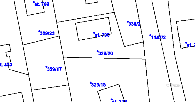 Parcela st. 329/20 v KÚ Osek u Rokycan, Katastrální mapa