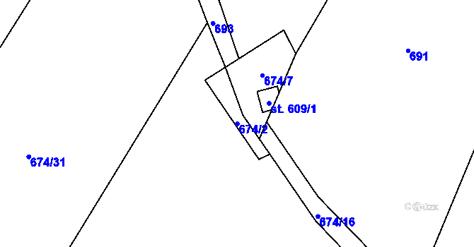 Parcela st. 674/2 v KÚ Osek u Rokycan, Katastrální mapa