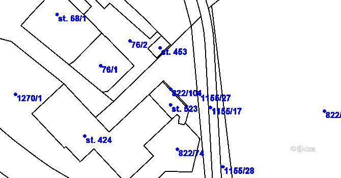 Parcela st. 822/101 v KÚ Osek u Rokycan, Katastrální mapa
