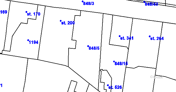Parcela st. 848/5 v KÚ Osek u Rokycan, Katastrální mapa