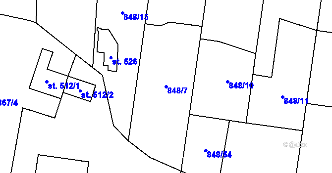 Parcela st. 848/7 v KÚ Osek u Rokycan, Katastrální mapa