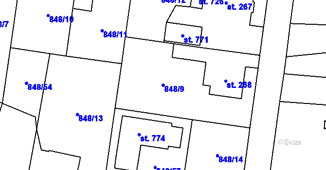 Parcela st. 848/9 v KÚ Osek u Rokycan, Katastrální mapa