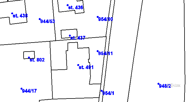 Parcela st. 954/11 v KÚ Osek u Rokycan, Katastrální mapa