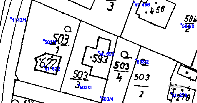 Parcela st. 593 v KÚ Osek u Rokycan, Katastrální mapa