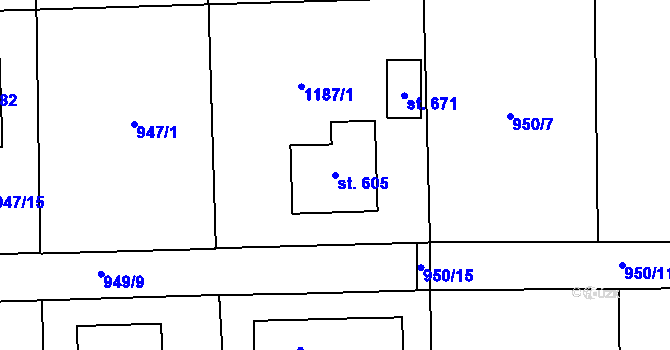 Parcela st. 605 v KÚ Osek u Rokycan, Katastrální mapa