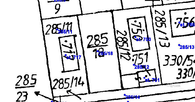 Parcela st. 285/18 v KÚ Osek u Rokycan, Katastrální mapa
