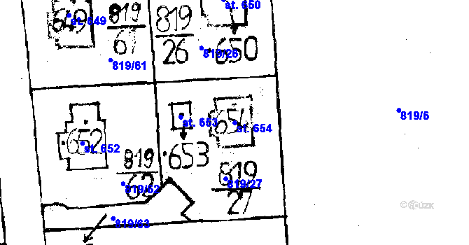 Parcela st. 654 v KÚ Osek u Rokycan, Katastrální mapa