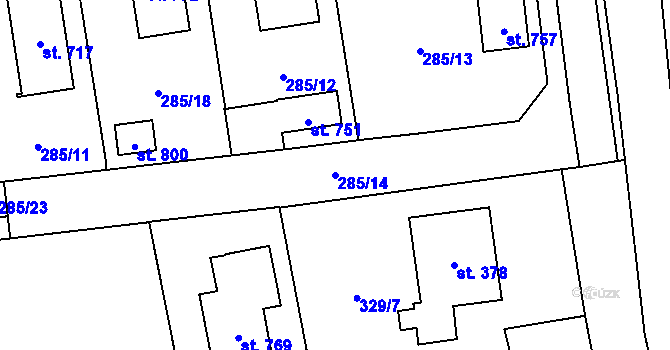 Parcela st. 285/14 v KÚ Osek u Rokycan, Katastrální mapa
