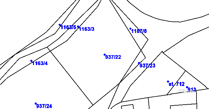 Parcela st. 937/22 v KÚ Osek u Rokycan, Katastrální mapa