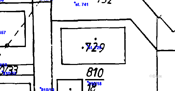 Parcela st. 729 v KÚ Osek u Rokycan, Katastrální mapa