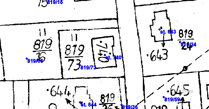 Parcela st. 740 v KÚ Osek u Rokycan, Katastrální mapa