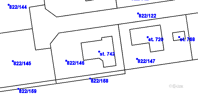 Parcela st. 742 v KÚ Osek u Rokycan, Katastrální mapa