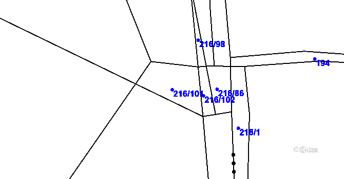 Parcela st. 216/101 v KÚ Osek u Rokycan, Katastrální mapa