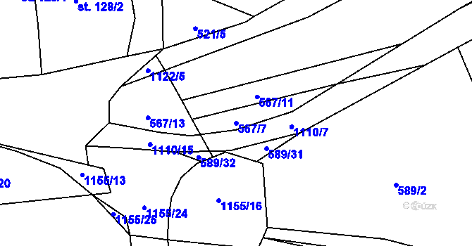 Parcela st. 567/7 v KÚ Osek u Rokycan, Katastrální mapa