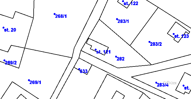 Parcela st. 121 v KÚ Dlouhá Louka, Katastrální mapa