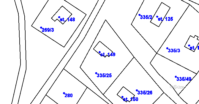 Parcela st. 149 v KÚ Dlouhá Louka, Katastrální mapa