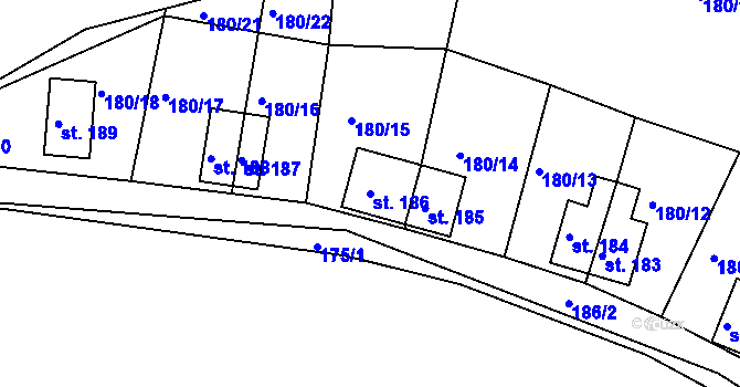 Parcela st. 186 v KÚ Dlouhá Louka, Katastrální mapa