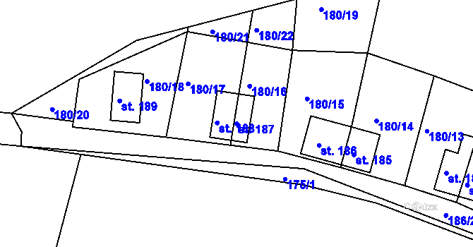 Parcela st. 187 v KÚ Dlouhá Louka, Katastrální mapa