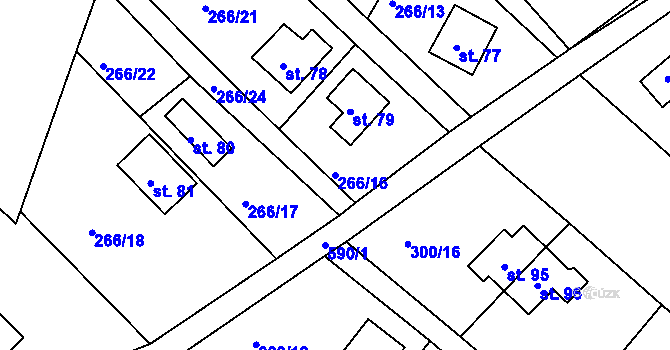 Parcela st. 266/16 v KÚ Dlouhá Louka, Katastrální mapa