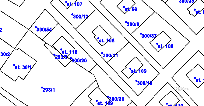 Parcela st. 300/11 v KÚ Dlouhá Louka, Katastrální mapa