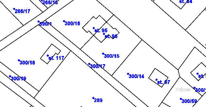 Parcela st. 300/15 v KÚ Dlouhá Louka, Katastrální mapa