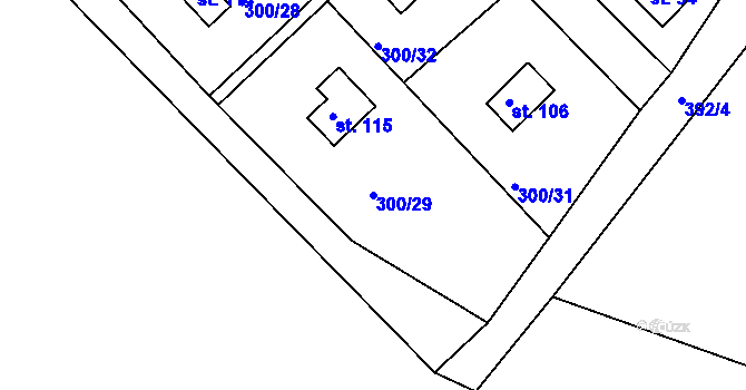 Parcela st. 300/29 v KÚ Dlouhá Louka, Katastrální mapa