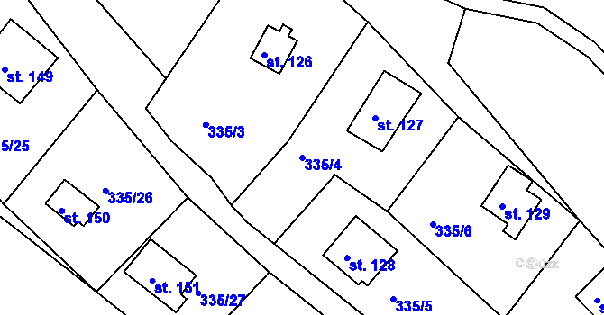 Parcela st. 335/4 v KÚ Dlouhá Louka, Katastrální mapa