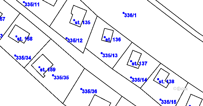 Parcela st. 335/13 v KÚ Dlouhá Louka, Katastrální mapa