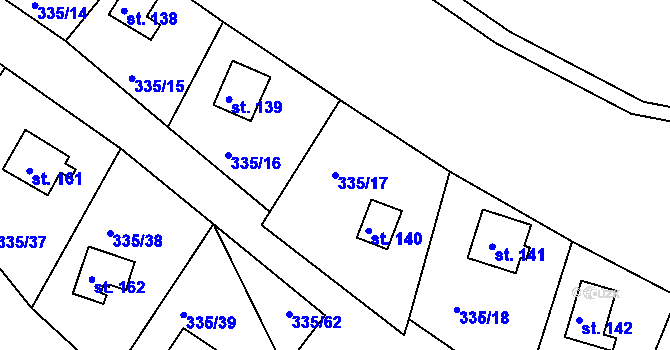 Parcela st. 335/17 v KÚ Dlouhá Louka, Katastrální mapa