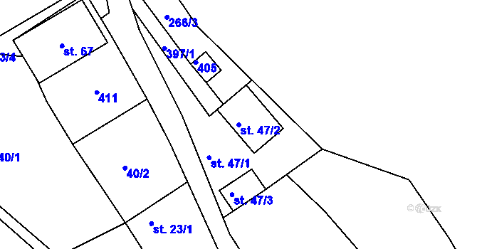 Parcela st. 47/2 v KÚ Hrad Osek, Katastrální mapa