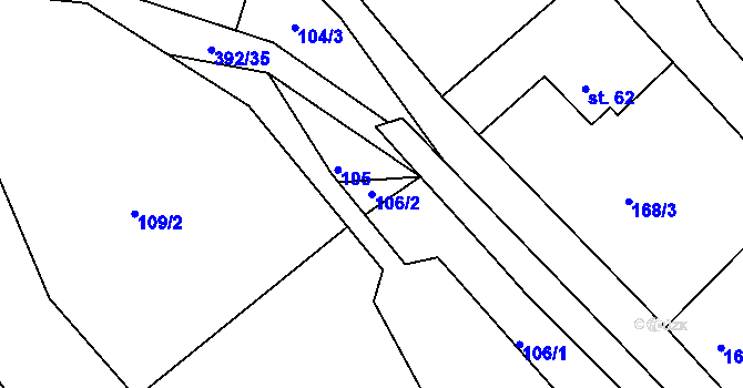 Parcela st. 106/2 v KÚ Hrad Osek, Katastrální mapa