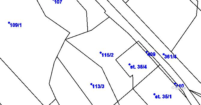 Parcela st. 115/2 v KÚ Hrad Osek, Katastrální mapa