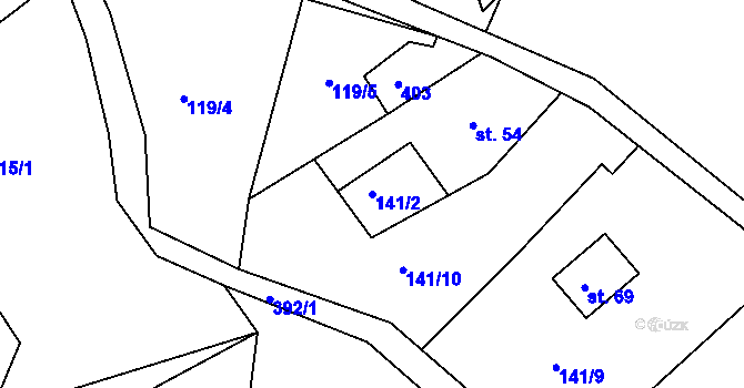 Parcela st. 141/2 v KÚ Hrad Osek, Katastrální mapa