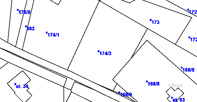 Parcela st. 174/3 v KÚ Hrad Osek, Katastrální mapa