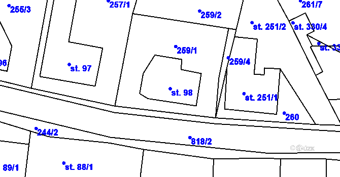 Parcela st. 98 v KÚ Osek u Duchcova, Katastrální mapa