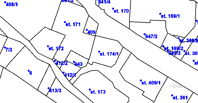 Parcela st. 174/1 v KÚ Osek u Duchcova, Katastrální mapa