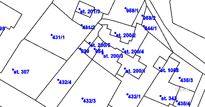 Parcela st. 200/3 v KÚ Osek u Duchcova, Katastrální mapa