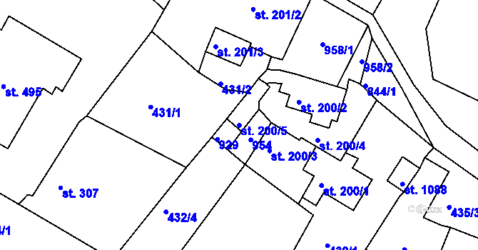 Parcela st. 200/5 v KÚ Osek u Duchcova, Katastrální mapa