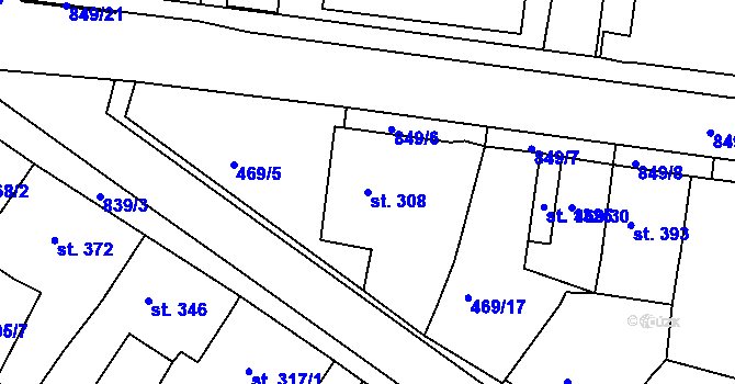 Parcela st. 308 v KÚ Osek u Duchcova, Katastrální mapa