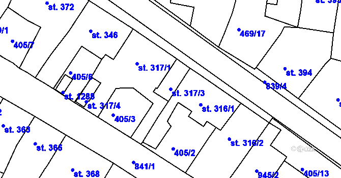 Parcela st. 317/3 v KÚ Osek u Duchcova, Katastrální mapa