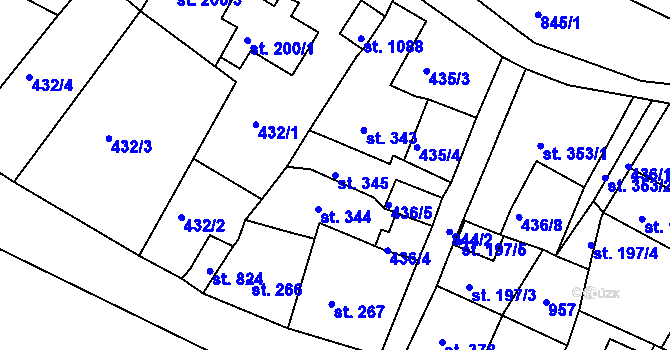 Parcela st. 345 v KÚ Osek u Duchcova, Katastrální mapa