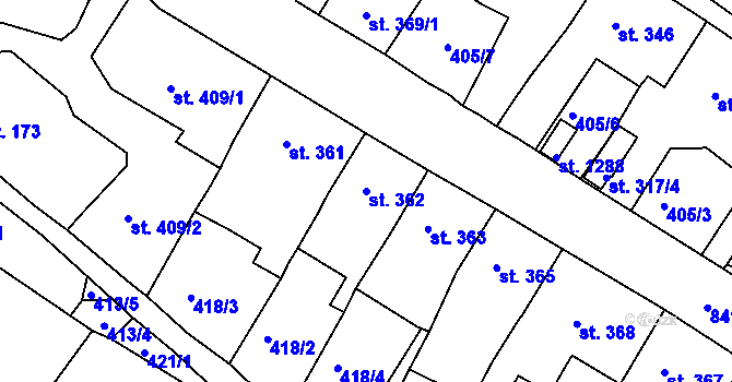 Parcela st. 362 v KÚ Osek u Duchcova, Katastrální mapa
