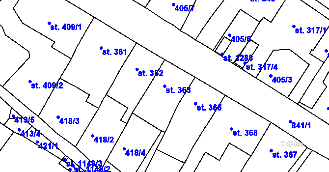 Parcela st. 363 v KÚ Osek u Duchcova, Katastrální mapa