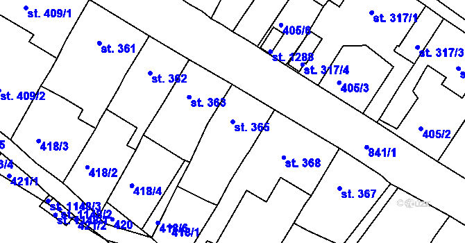 Parcela st. 365 v KÚ Osek u Duchcova, Katastrální mapa