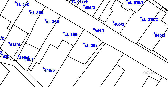 Parcela st. 367 v KÚ Osek u Duchcova, Katastrální mapa