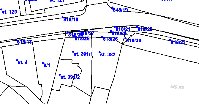 Parcela st. 382 v KÚ Osek u Duchcova, Katastrální mapa