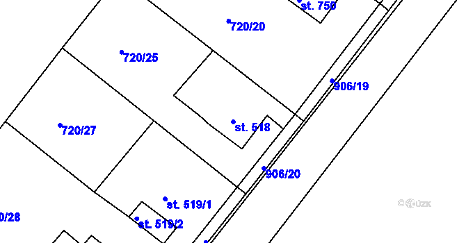 Parcela st. 518 v KÚ Osek u Duchcova, Katastrální mapa
